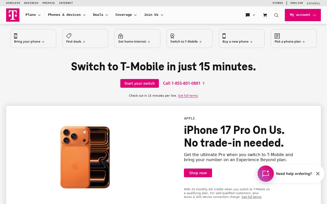 T-Mobile website built by Business Hunters